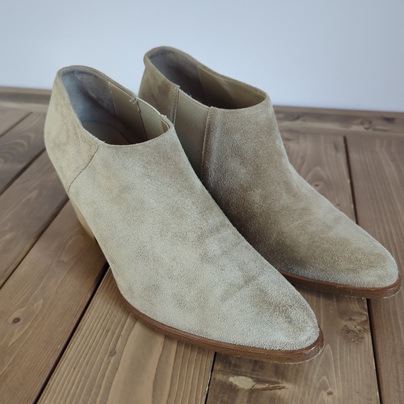 Vince Light Tan Beige Suede Slip on Ankle Boots with Stacked Heel - Picture 3 of 13